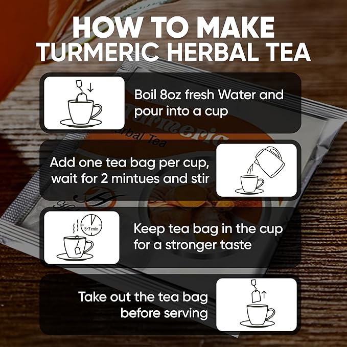 HERBOGANIC Turmeric Herbal Tea - Digestion Support and Immune Boost | Refreshing and Delicious Blend | Natural Ingredients | 20 Tea Bags