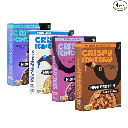 Crispy Fantasy High Protein Cereal, Limited Edition Variety Pack, Gluten Free, Vegan, Low Sugar, Protein Snacks, Plant Based, Just Add Milk, Healthy Breakfast for Kids & Adults, (4 Boxes x 9 Oz)
