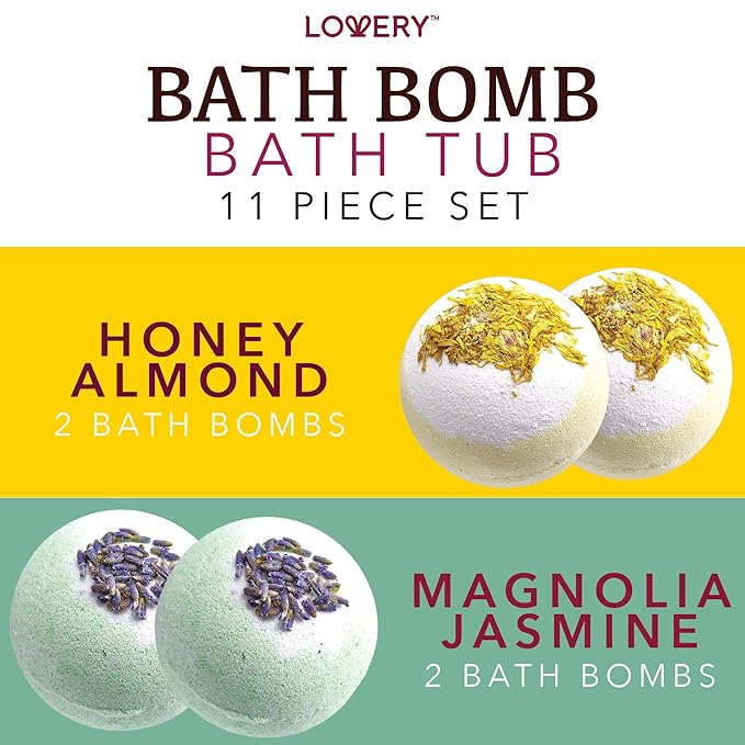 Bath Bomb Self Care Gifts for Women, White Elephant Gifts for Adults,10 Oversized Two Tone Bath Fizzies with Shea & Coco Butter Dry Flower Petals, Rich, Spa Bath Set in Cute Tub