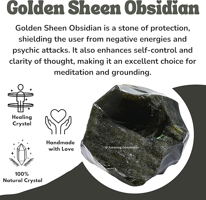Amazing Gemstone Golden Sheen Obsidian Raw Crystals and Healing Stones, Natural Rocks for Tumbling - DIY Raw Stones and Crystals, 2 Pieces