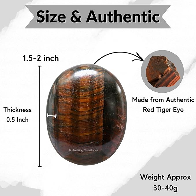 Amazing Gemstone Red Tiger Eye Crystals and Healing Stones - Large Palm Stone Crystals Piedra - Crystal for Good Luck, Balanced Positive Energy, Meditation - Unique Stocking Stuffers, Gifts for Women