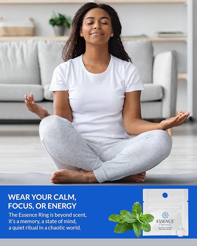 Essence Wearable Aromatherapy Nasal Diffuser – Peppermint Essential Oil Nose Ring Silicone Inhaler for Stress & Mood Support - Made in USA & Travel-Friendly (3 Pack)