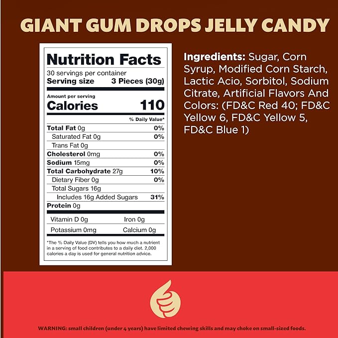 Gum Drops Giant | 2-Pound Pack | Classic Jelly Candy | Assorted Fruit and Licorice Flavors