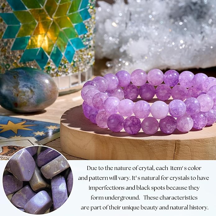Bivei Natural Gemstone Semi Precious Healing Crystals Handmade Stretchy Round Beads Bracelet, Enhance Positive Energy