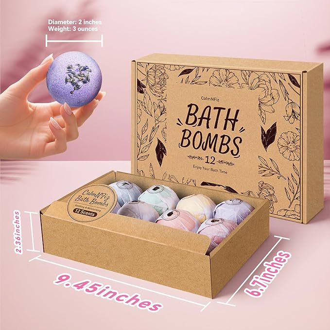 Bath Bombs for Women, 12 PCS Bath Set, Natural Bubble Bathbombs with Shea Butter, Dry Skin Moisturizing, Present for Mother’s Day, Birthday, Valentine’s Day for Mom, Wife, Her, Girls