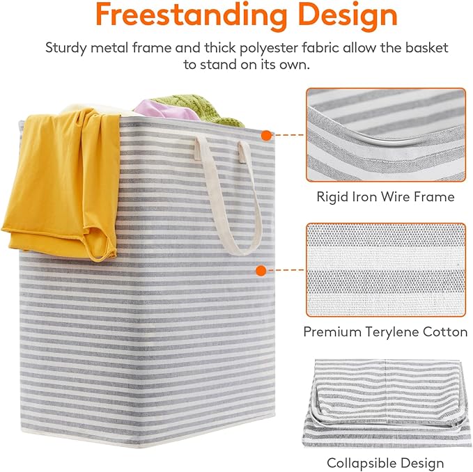 Lifewit 2 Pack Laundry Hamper Large Collapsible Laundry Basket, Freestanding Waterproof Cloth Hamper with Easy Carry Handles in Laundry Room Bedroom Bathroom Dorm for Adult, Gray&Pink, 2 x 100L