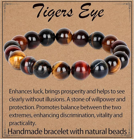 LPBeads Handmade Natural Gemstone Stretch Elastic Bracelet Healing Crystal Round Stone Beads Jewelry Gifts for Women Men