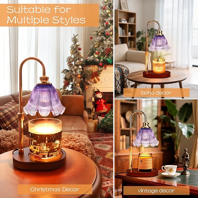 Adjustable Candle Warmer Lamp with Timer: Wax Warmer for Scented Wax Gifts for Women - Birthday Gifts for Women fits All Candle Jar, House Warming Gifts New Home Decor (Purple)