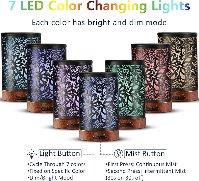 Essential Oil Diffuser Aromatherapy Diffuser - Metal Aroma Diffuser for Home 150ml Ultrasonic Cool Mist Diffuser with 7 Colors Light Waterless Auto-Off for Home Office Decor & Gift (Dragonfly)