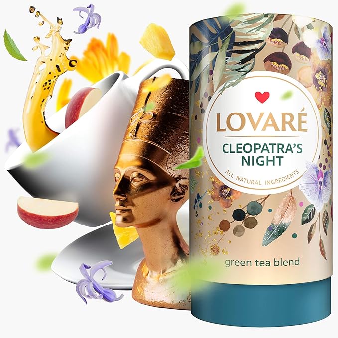 LOVARE Cleopatra’s Night Loose Leaf Tea Sampler 80 g – Made in Ukraine — Green Tea, Pineapple, Apple, Rose Buds and Petals, Calendula, Safflower, and More with 15 Paper Filters