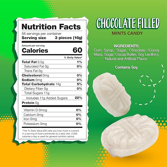Arcor Chocolate Filled Mints Candy | 2 Pound Bag | Individually Wrapped Chocolate Mint Hard Candy | Old Fashioned Refreshing Treat with Creamy Filling | About 165 Pieces