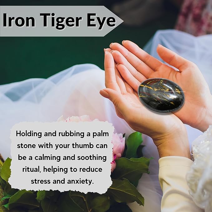 Amazing Gemstone Iron Tiger Eye Crystals and Healing Stones - Large Palm Stone Crystals Piedra - Crystal for Good Luck, Balanced Positive Energy, Meditation - Unique Stocking Stuffers, Gifts for Women