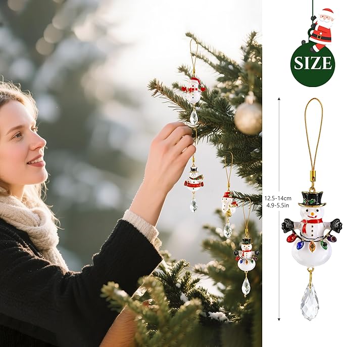 H&D HYALINE & DORA 4 Pcs Christmas Snowman Ornaments Winter Snowman Hanging Decoration Set for Christmas Tree Hanging Crystal Crafts Holiday Decor Xmas Party Supplies
