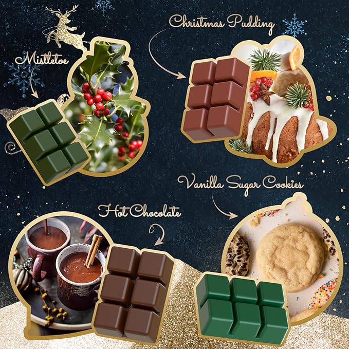 Christmas Wax Melts,Scented Soy Wax Cubes Set for Wax Warmer-Christmas Cake, Eggnog,Candy Canes, Gingerbread, Mistletoe, Christmas Pudding, Hot Chocolate, and Vanilla Sugar Cookies, 8x2.5oz