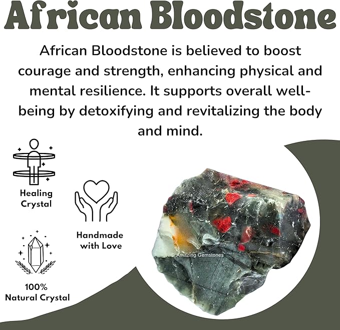 Amazing Gemstone African Bloodstone Raw Crystals and Healing Stones, Natural Rocks for Tumbling - DIY Raw Stones and Crystals, 2 Pieces