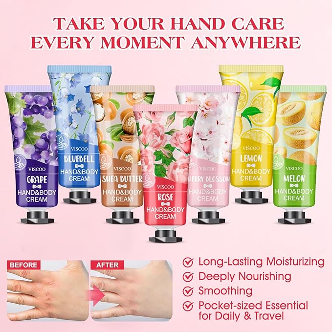 7 Pack Hand Cream Gifts Set for Women,Hand Lotion for Birthday Gifts for Women Teengirls,Bridesmaid Gifts,Thank You Gifts,Mini Moisturizing Hand Lotion Travel Size in Bulk for Dry Cracked Hands