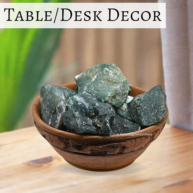 Amazing Gemstone 2 Pieces Moss Agate Raw Crystals and Healing Stones, Natural Rocks for Tumbling and DIY Raw Stones and Crystals