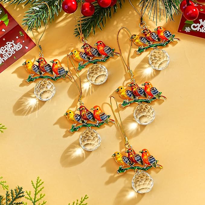H&D HYALINE & DORA 6 Pcs Birds on Branches with Ball Prism Ornaments Birds Christmas Hanging Ornament Christmas Decorations for Tree Holiday Present Ideas