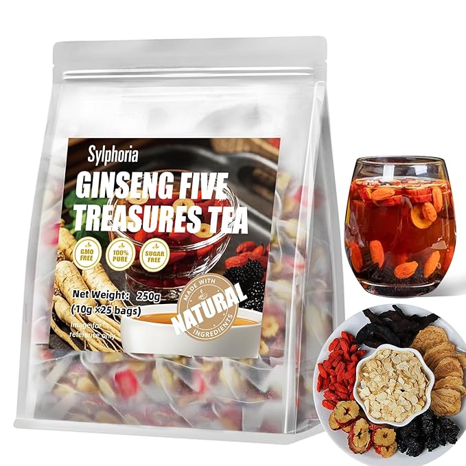 Ginseng Five Treasures Tea Kidney Tea, Ginseng Six Treasure Tea Bags, Natural Kidney Cleanse Tea Bags for Women & Men, 7 Precious Ingredients Formula (1Pack/25Bags)