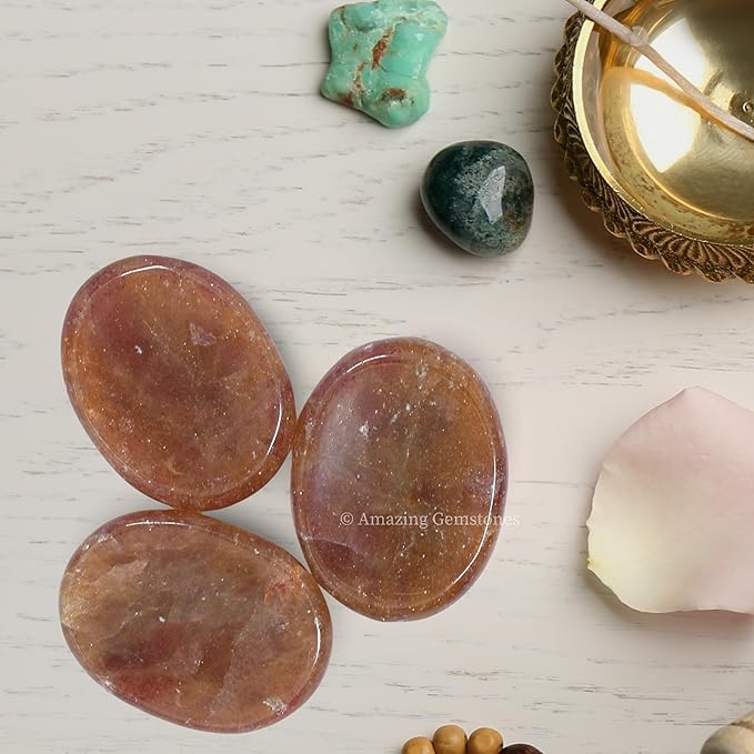 Amazing Gemstone Strawberry Quartz Worry Stone, Healing Crystals - Piedra Crystal Fidget for Gift, Meditation, Calming, Relaxation, Stress Relief
