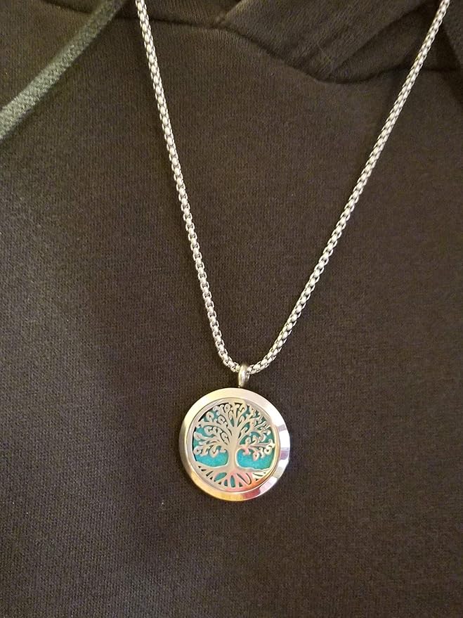 Aromatherapy Essential Oil Diffuser Necklace Stainless Steel lnspirational Locket Pendant(Tree of Life)