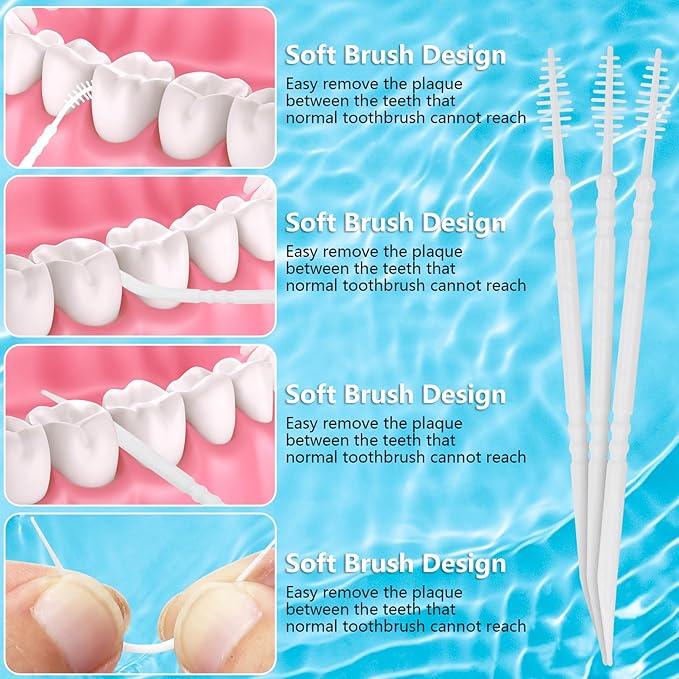 Brushpicks Interdental Toothpicks,Soft Bristle Dental Floss Picks Toothpicks,Helps Removes Plaque and Debris Between Your Teeth 600PCS (Pack of 5) Orange