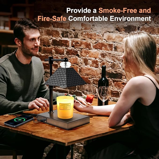 Candle Warmer lamp with Timer Dimmable,USB ChargingPortcandle Candle Lamps,Cute Candle Warmer Suitable for Home Decoration,Bedroom and Living Room decoratio(Black)