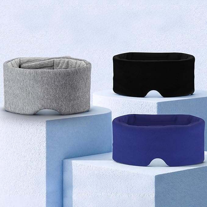 Cotton Sleep Eye Mask for Women Men, 100% Blocking Light Eye Mask Sleeping for Side Sleeper, Soft Zero Pressure Cooling Blackout Eye Covers for Sleeping, Sleep Mask fits All Heads Adjustable（Blue）