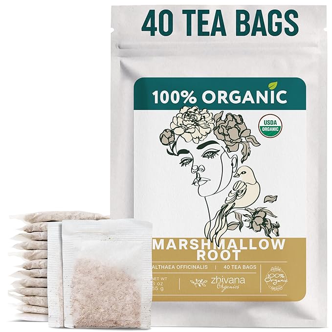Organic Marshmallow Root 40 Tea Bags – Althaea Officinalis Herbal Tea - Support Throat & Digestive Comfort – Caffeine-Free, Non-GMO