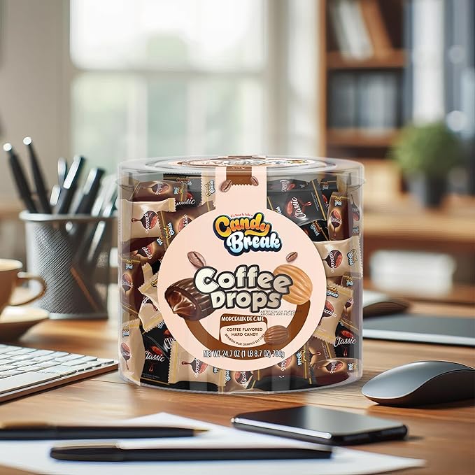 Candy Break Coffee Drops, Center Filled Hard Candy, Coffee Candy Individually Wrapped, Macchiato, Espresso, Cappuccino Flavored Candies, Caffeine Candies 24.7 Oz Bulk Bag, Variety Pack of 1