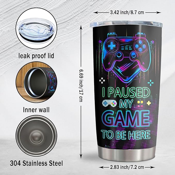 Gamer Gifts, Cool Gifts for Men Teenage Boyfriend Teen Boys Girls, Gaming Mug, Video Game Cup, Birthday Present for Game Lovers Tumbler 20oz 1 PC