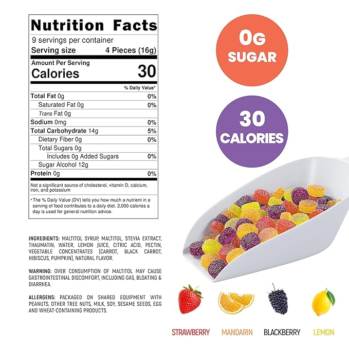 Cambie Sugar Free Candy - Pack of 6 Assorted Fruit Gummies, Individually Wrapped, Low Calorie, No Aftertaste, Small & Delicious Guilt-Free Low Carb Keto Sugar Free Candy