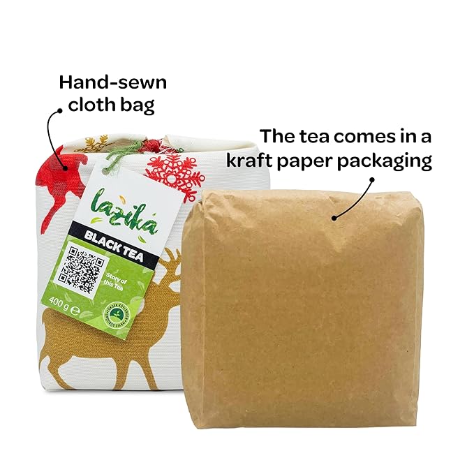 Lazika Black Loose Leaf Tea, 14.1 Oz, Breakfast Tea with Petite Fabric Gift Pack, Early Harvest, Handcrafted
