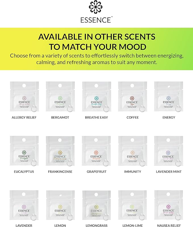 Essence Wearable Aromatherapy Nasal Diffuser – Lemon-Lime Essential Oil Nose Ring Silicone Inhaler for Stress & Mood Support - Made in USA & Travel-Friendly