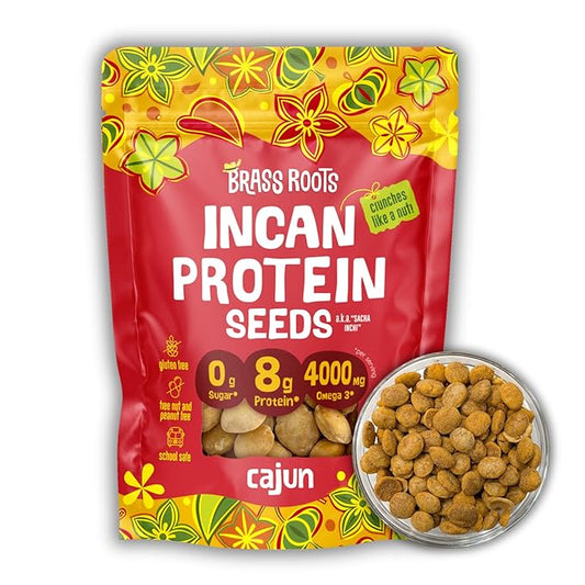 Brass Roots Organic Incan Protein Seeds - High Protein, School Safe, Nut Free, High Omega 3, Supports Gut Health, Good Source of Fiber, Shark Tank (10 oz (Pack of 1), Cajun)