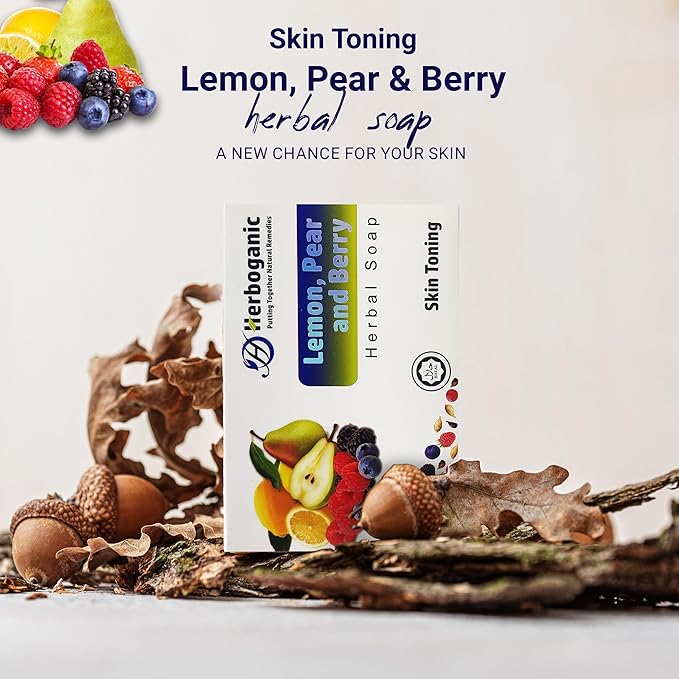 HERBOGANIC Lemon Pear and Berry Herbal Soap | Pack of 6 of 5oz soap Bar | Ideal for Men and Women, Soothing and Nourishing Soap for Moisturization
