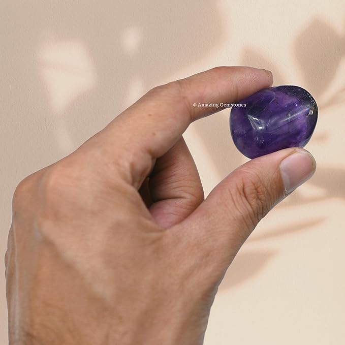 Amazing Gemstone Amethyst Crystals and Healing Stones Tumbled - 1 oz, Natural Healing Stones for Energy Balance, Stress Relief - Premium Polished Gems Rocks for Meditation and Wellness
