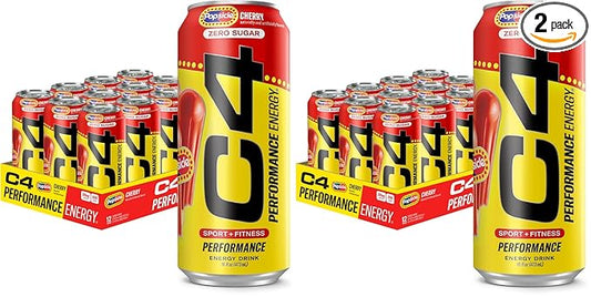 Cellucor C4 Energy Drink Cherry, Carbonated Sugar Free Pre Workout Performance Drink with no Artificial Colors or Dyes, 16 Oz, Pack of 24