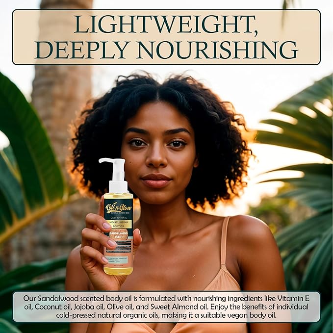 USDA Certified Organic Pure Natural Hydrating Body Oil After Shower With Coconut, Jojoba, Olive & Almond Non-Greasy Moisturizing Oil For Women & Men Dry Skin 5.07 fl oz/150ml-Sandalwood Scent
