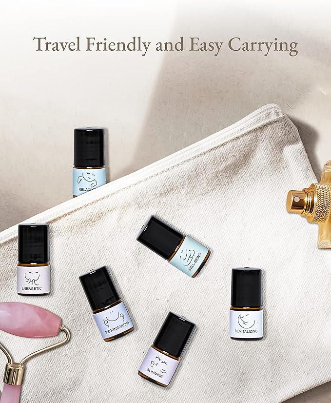 Essential Oil Roll On Blend, Orchid Oil Gift Set, Well-Being, Body Care, Massage, Relaxing, 6 Pack, 0.07oz (White-Small, Orchid)