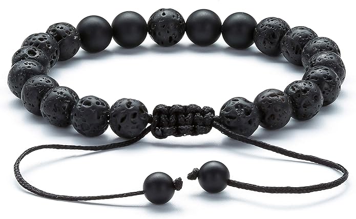 Hamoery Men Women 8mm Lava Rock Aromatherapy Anxiety Essential Oil Diffuser Bracelet Braided Rope Natural Stone Yoga Gifts Beads Bracelet Bangle-21017