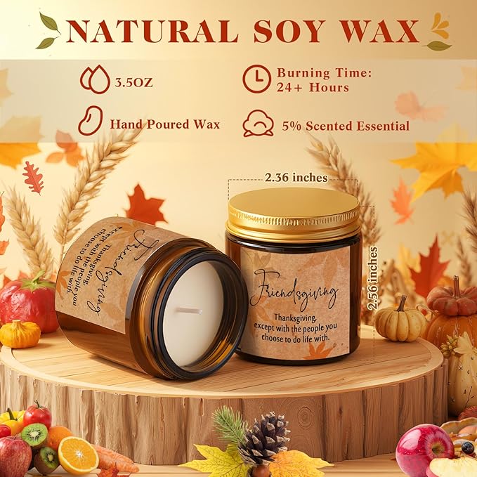6 Pcs Thanksgiving Gifts Fall Scented Candles Set 3.5 Oz Soy Wax Pumpkin Scented Glass Jar Candle Friendsgiving Gift for Friends Coworker Women Men Autumn Birthday (Amber)