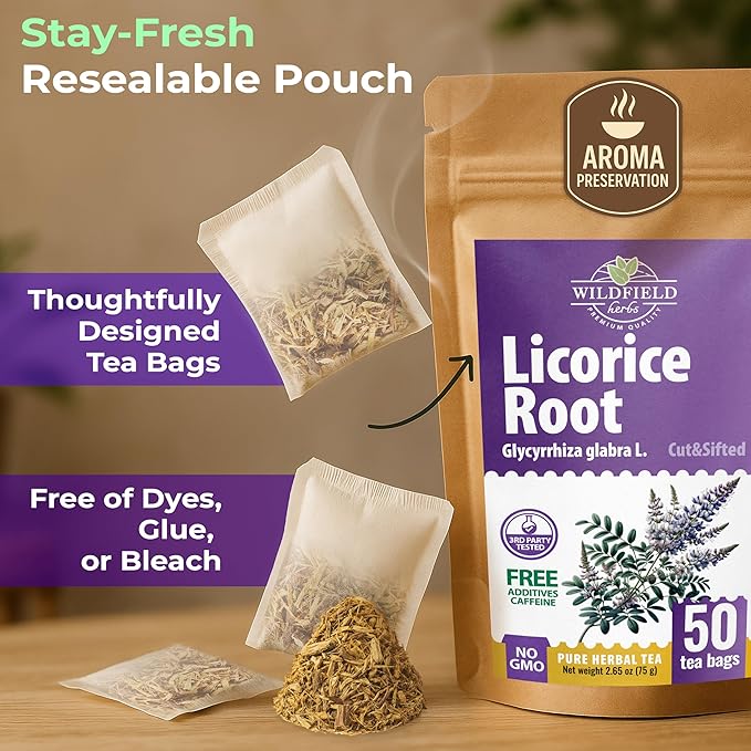 50 Bags Licorice Root Tea Liqorish Root Tea Herb (Glycyrrhiza Glabra) - 50 Count 1.5g Bags Licorice Roots Raiz De Regaliz
