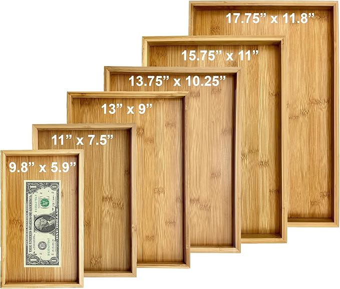 Bam & Boo Natural Bamboo Serving Tray Modern Rectangular (Bamboo, 9.8” x 5.9" x 1.2") for Food, Drinks, Decor, Vanity in Home, Kitchen, Bathroom, Coffee Table, Bed