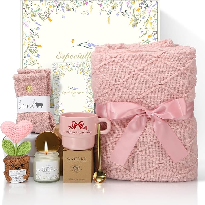 Get Well Gifts for Women Care Package - Surgery Recovery & Chemo Comfort Box, Feel Better Basket for Her After Miscarriage or Illness,Surgery Cancer, Encouraging Self-Care Gift(Pink Pink)