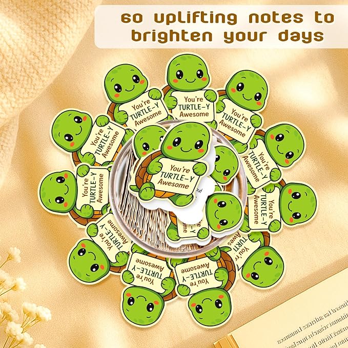 Emotional Support Turtle – Funny Turtle Gifts For Women, Kid - 60 Positive Turtle Daily Affirmation Cards Jar – Inspirational Gifts for Women - Self Care Gift for Coworkers, Teens, Friends, Boss