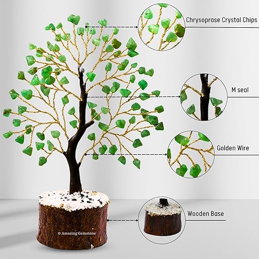 Amazing Gemstone Crystals and Healing Stones Birthday Gifts for Women - Chrysoprase Crystal Tree of Life Home Decor Stocking Stuffers, Bookshelf, Room, Meditation Gift for Mom, Unique Birthday Gifts