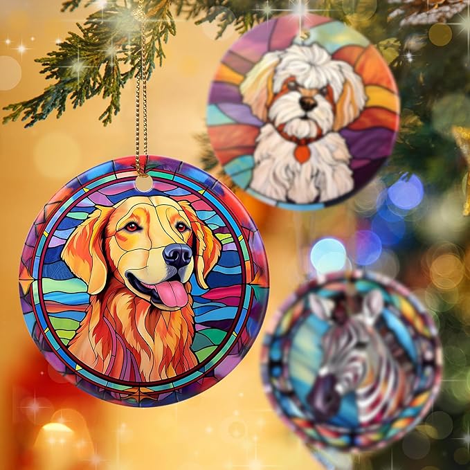 Golden Retriever Ornament Christmas, 2.8" Ceramic Christmas Decoration, Dog Christmas Tree Ornament, Holiday Ornament Gift, Golden Retriever Themed Gifts, Christmas Keepsake Ideas