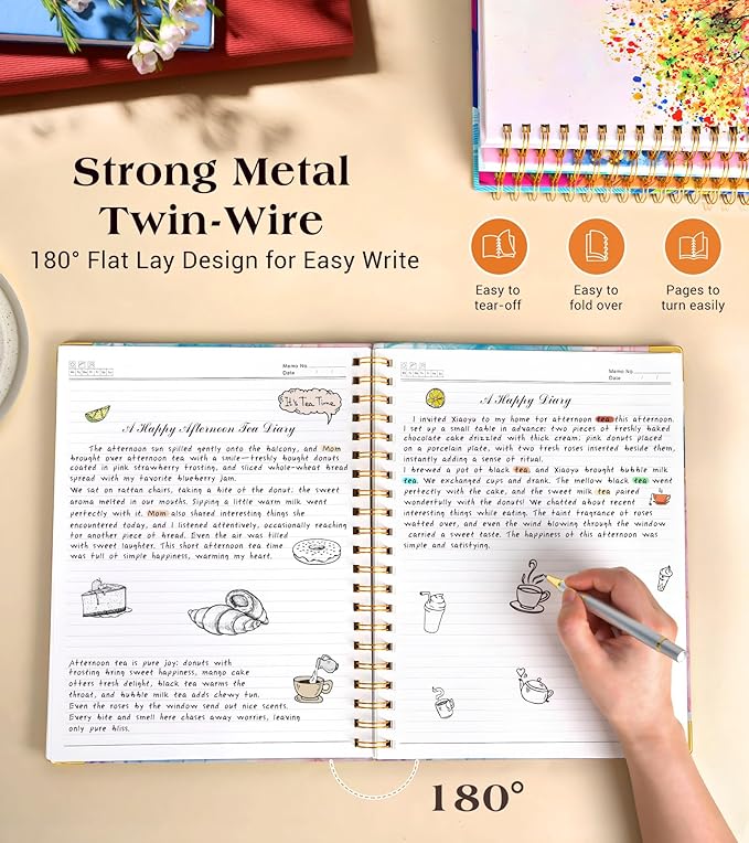 Lined Spiral Notebook Journal for Women, 200 Pages Cute Notebooks 8.5” x 11”, A4 Large Hardcover Spiral Journals with 100 GSM Thick Paper, College Ruled Notebook for Writing Work School, Pink Blue Marble