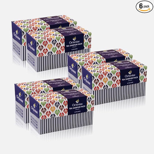 Octavius Tea Sampler Pack | 8 Assorted Black & Green Teas | 32 Teabags | Tea Sampler Variety Pack | Pack of 6 | Mothers Day Tea Gift Box